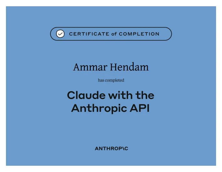 Certificate of Completion — Claude with the Anthropic API, Anthropic